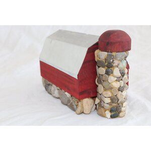 Vtg "Red Barn With Stone Silo" Stone Folk Art Work T. Johnston Tree Hugger JVC